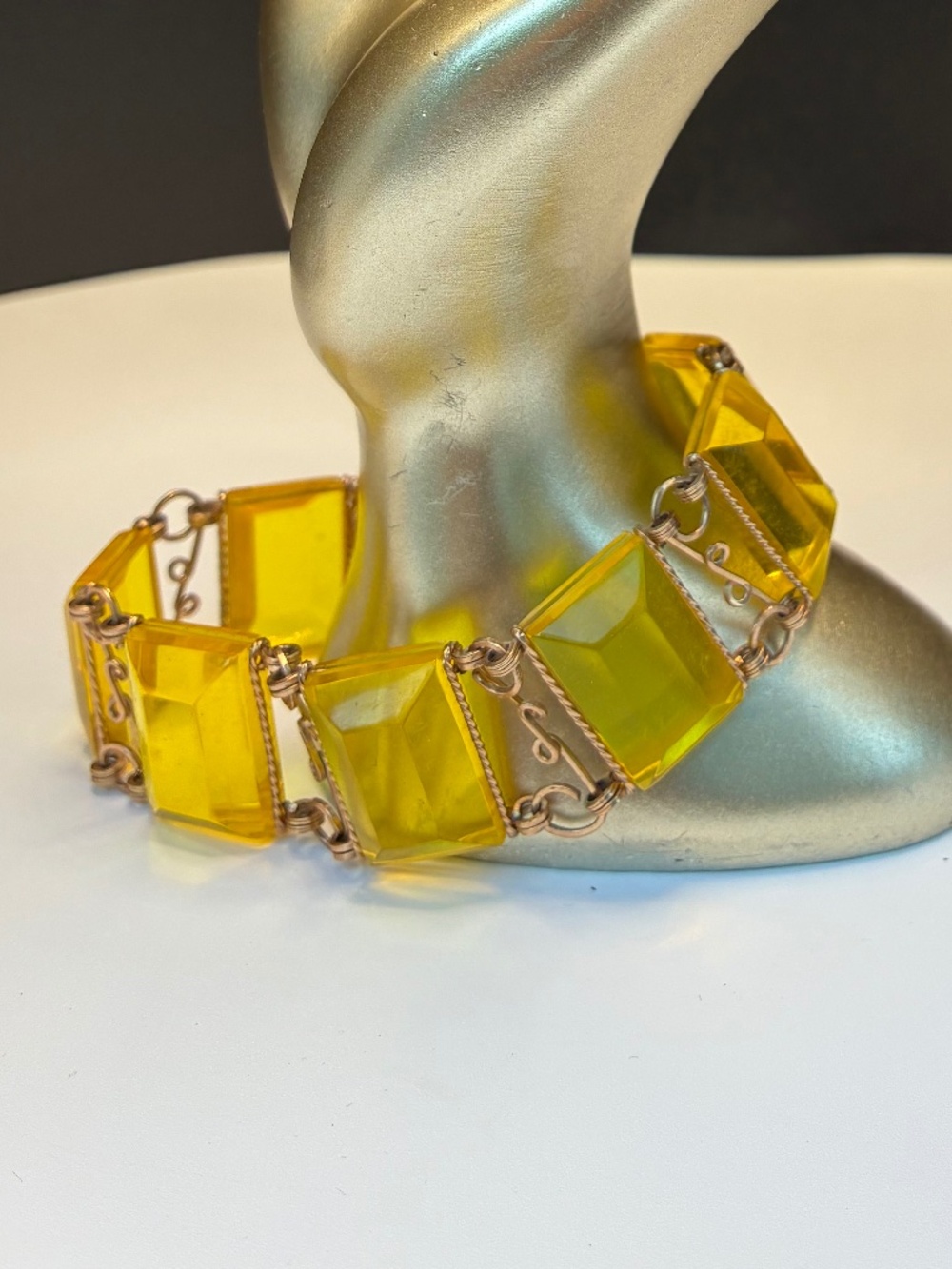 Vintage Gold-Tone Honey Yellow Lucite Bracelet